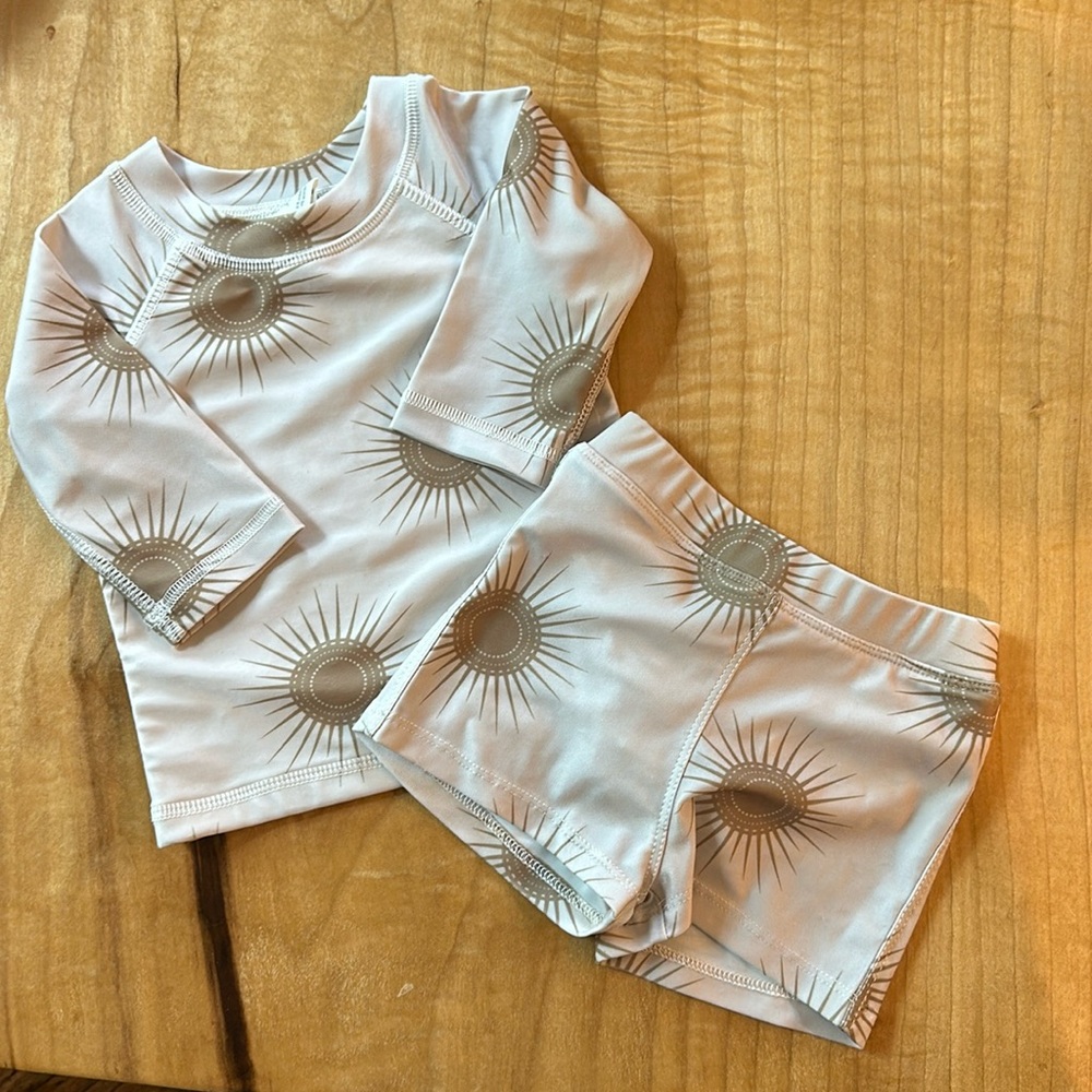 Kate Quinn Rashguard and Boardshorts Set. Fennel Suns.